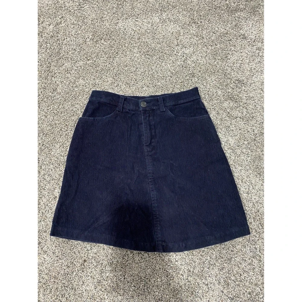Brandy Melville Navy Blue Corduroy Mini Skirt A-Line Pockets One Size